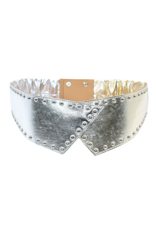 ALKIUT 带卷边双色调生态皮革饰钉腰带