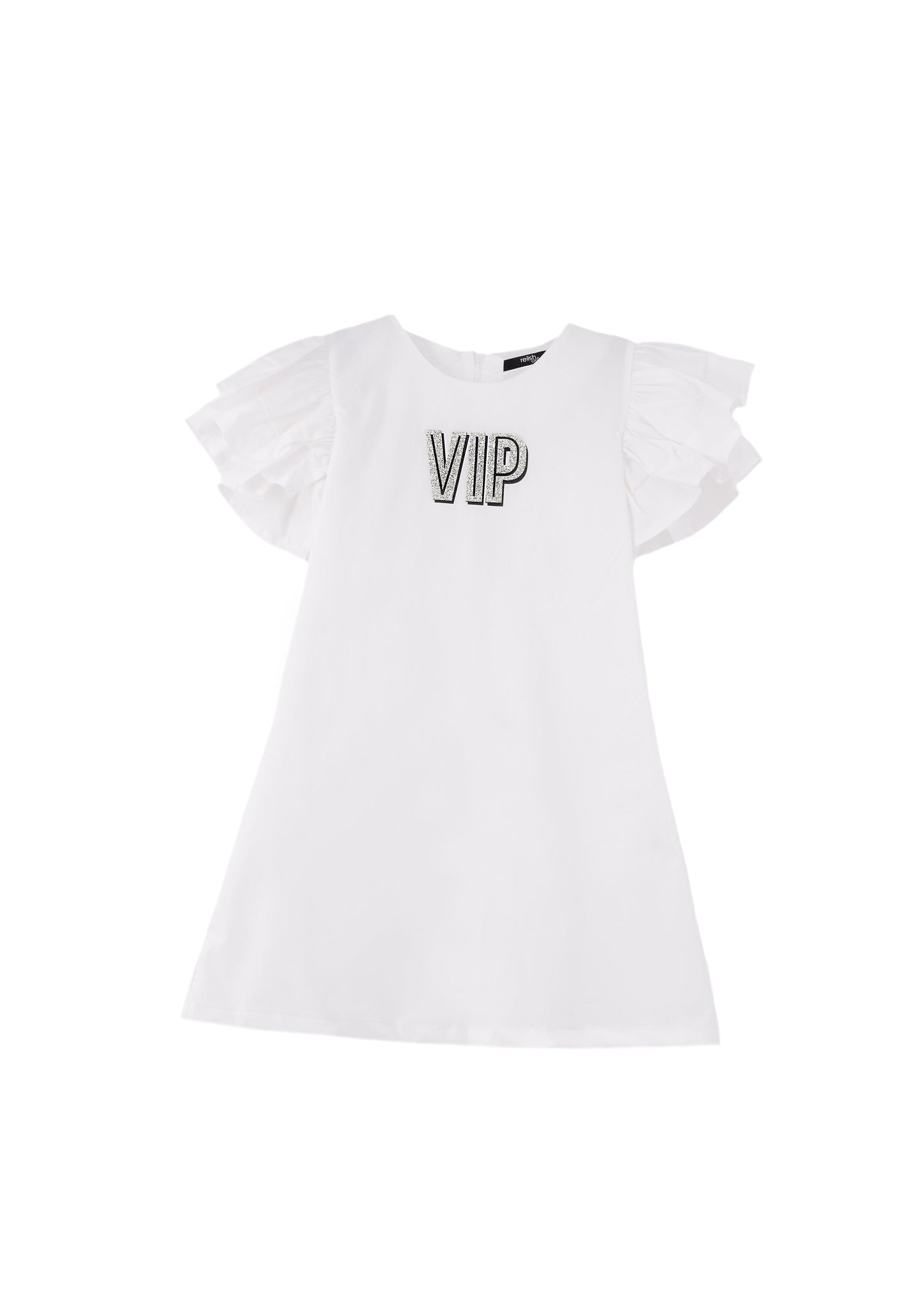 橙色 VIP 闪粉印花短款垂坠连衣裙