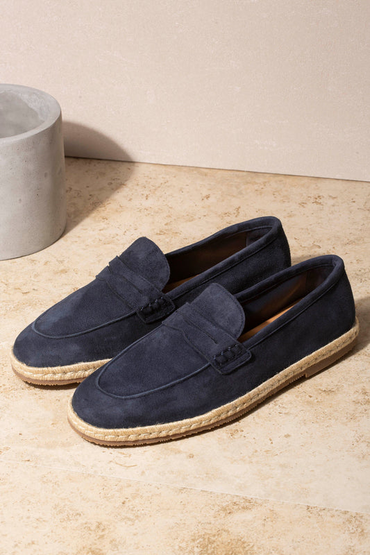 蓝色绒面革麻底鞋 - 意大利制造