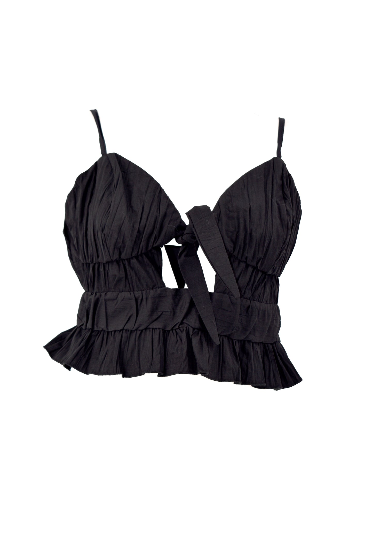 Crop-Top BONNI sc.cuore 配胸带,底部有荷叶边,褶皱效果