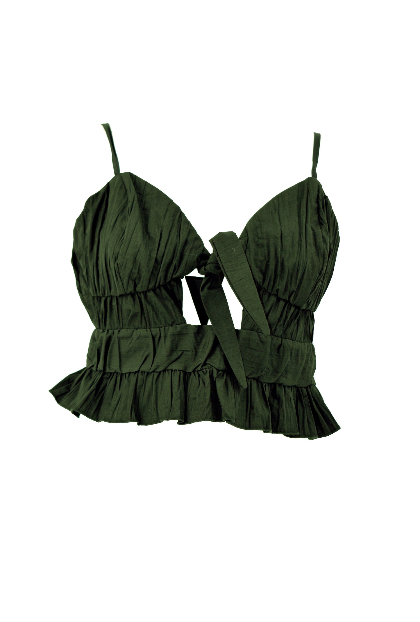 Crop-Top BONNI sc.cuore 配胸带,底部有荷叶边,褶皱效果