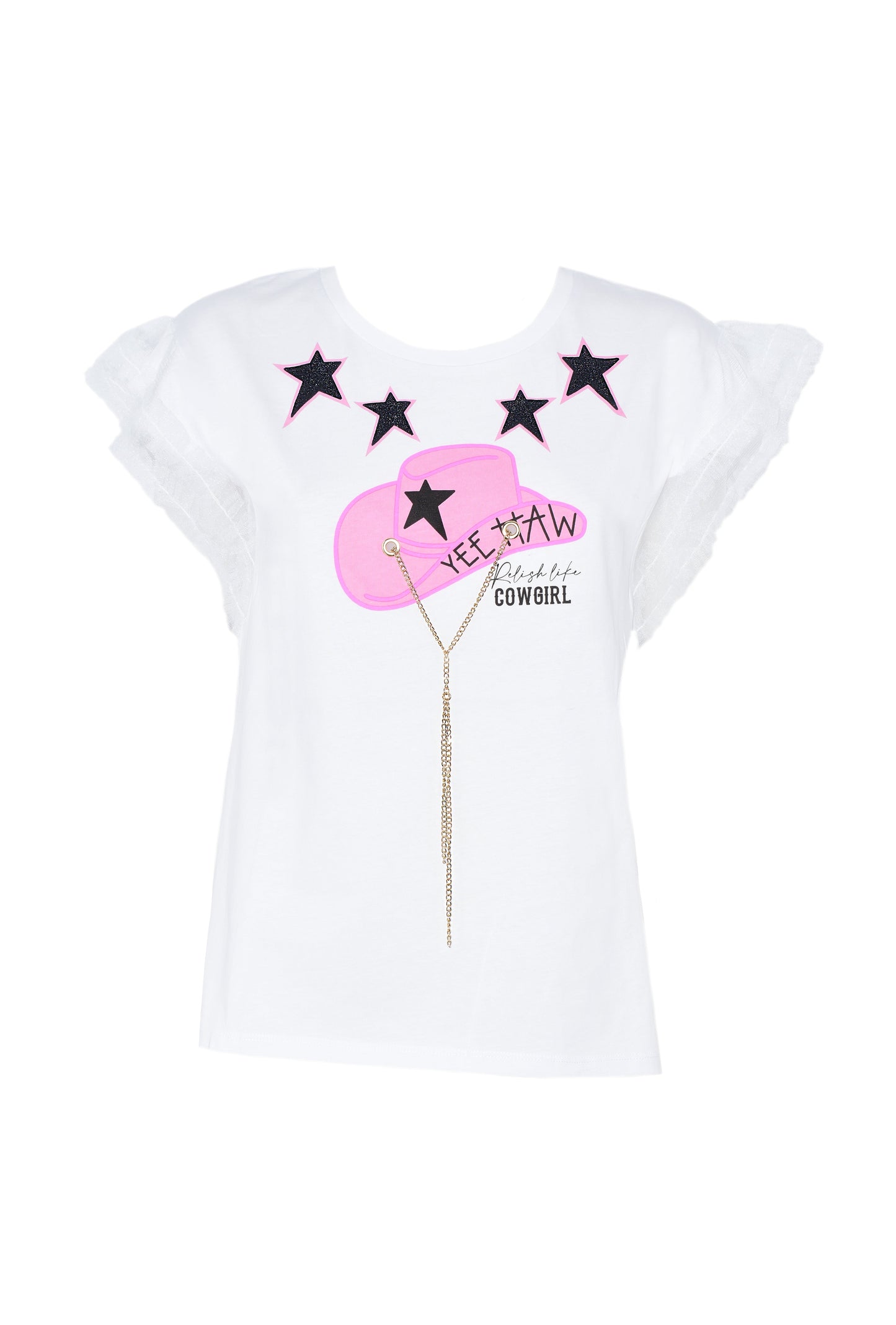 BREAKER 亮片星星链条印花薄纱半袖 T 恤