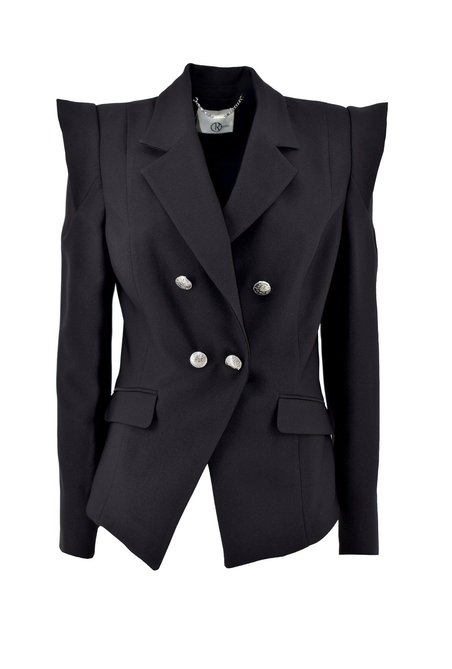 MACULOR 纹章纽扣加褶长袖双排扣夹克