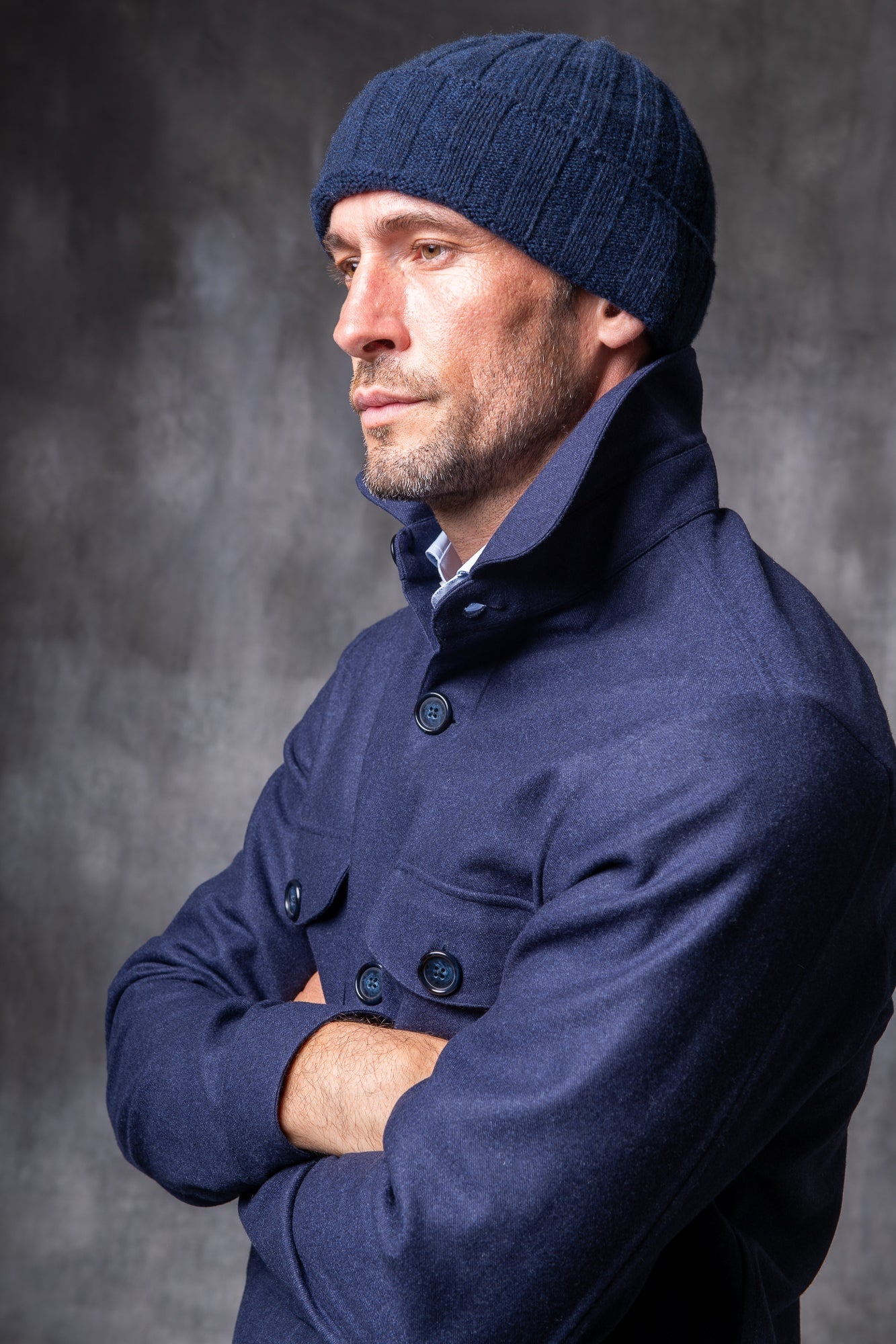 蓝色羊绒罗纹针织帽 - 意大利制造