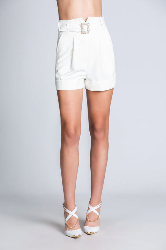 ARAGA 高腰短裤配腰带加水钻扣加口袋加翻边