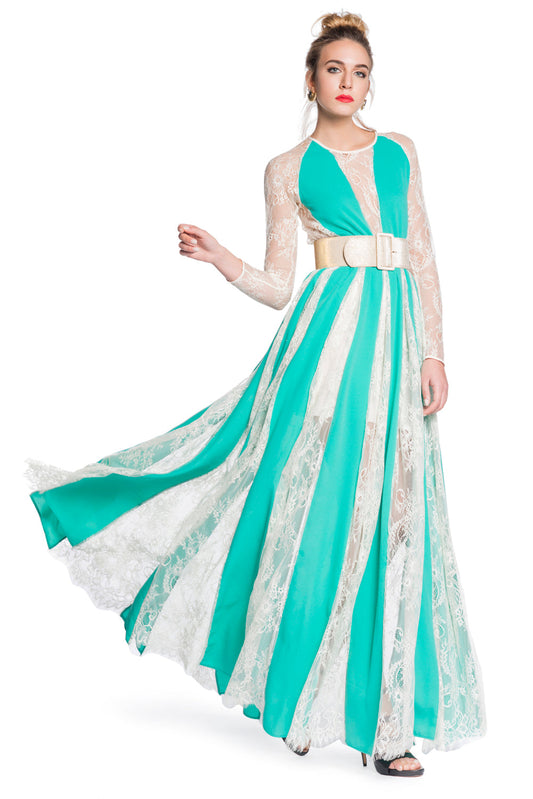 蕾丝镶嵌长款连衣裙 SPICCHYA/A