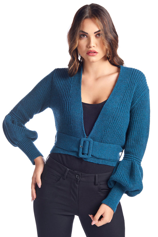 配有 BALOON 腰带的气球袖开衫