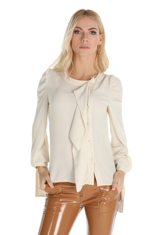 ALTOMARE 泡泡袖长袖女式衬衫,正面带侧扣