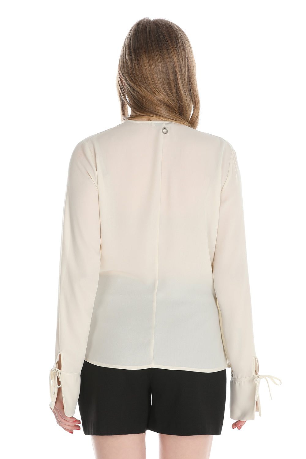 SANTASA 领口荷叶边长袖交叉女式衬衫