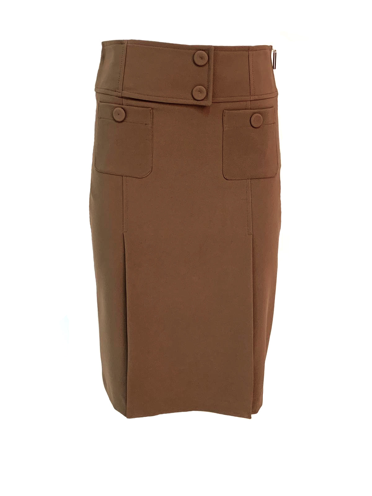 前后开衩、口袋和 CASER 纽扣中长半身裙