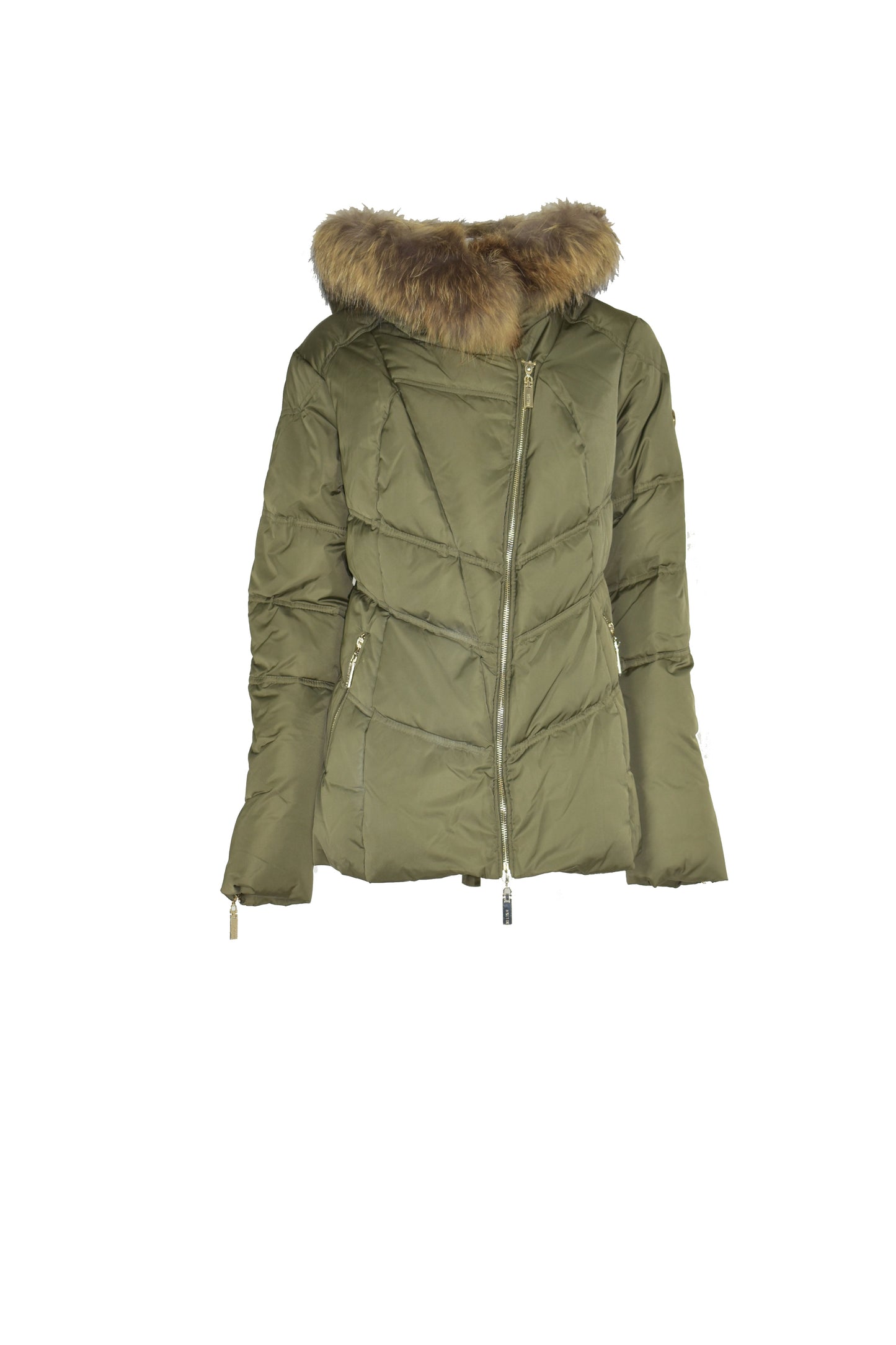 中长款羽绒服,横向拉链,宽松版型,带毛皮连帽 PILLARS/A