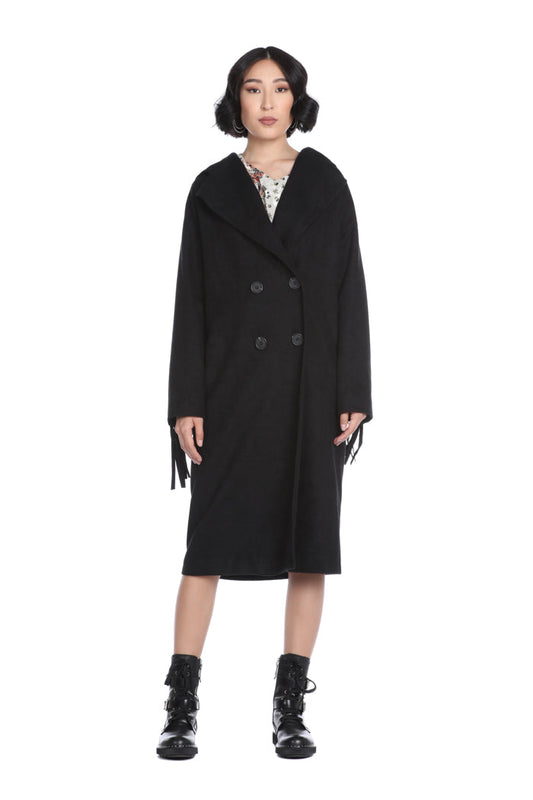 长袖 PLISAD 流苏连帽大衣