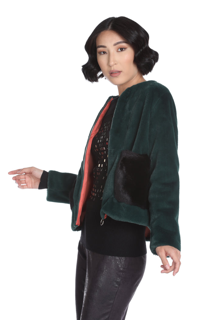 HEDDA 生态毛皮短袖长袖带拉链和口袋