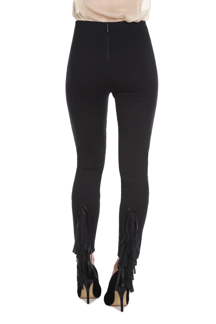 REWARD 高腰紧身裤,人造皮革底部流苏加米兰缝线