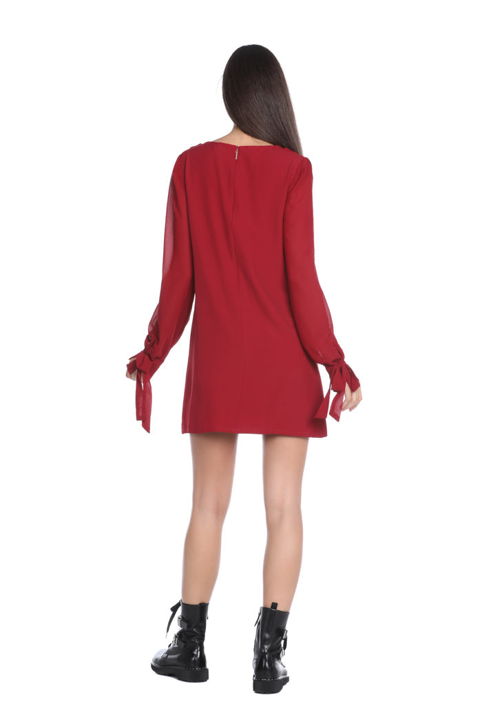 LORENAS 蝴蝶结饰带乔其纱短款连衣裙