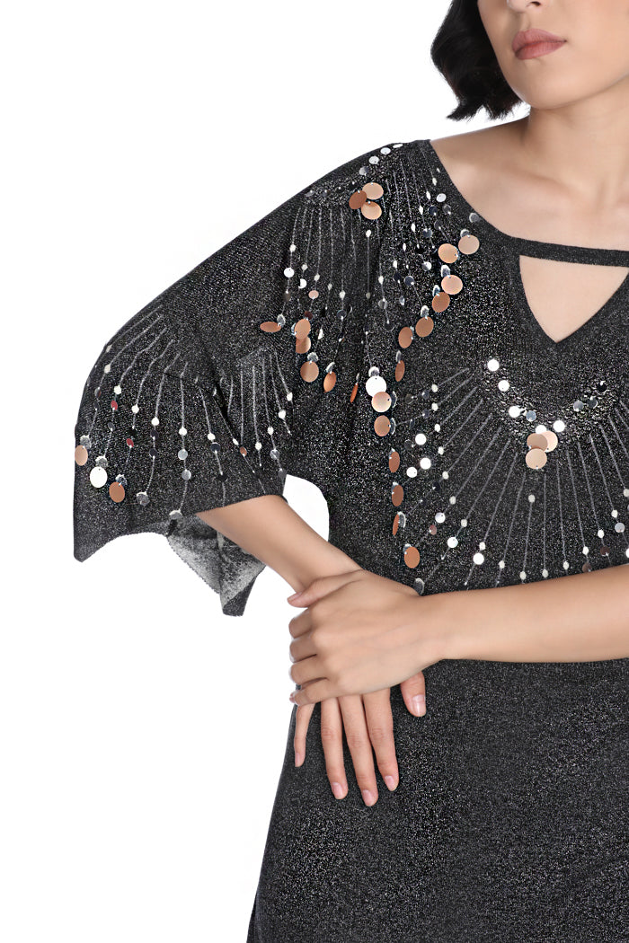 WORMTAIL 短款连衣裙 3/4 米宽蝙蝠领饰有亮片应用