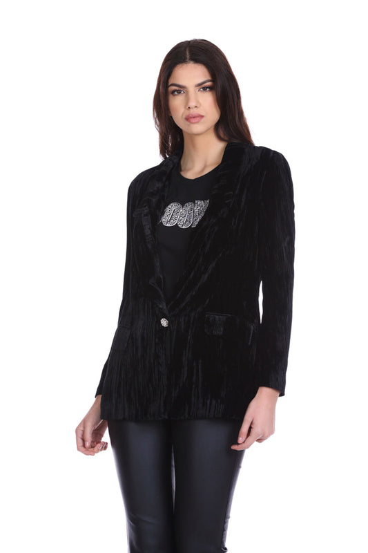 长袖 QUANDOTU 夹克,配以珠宝纽扣和天鹅绒口袋