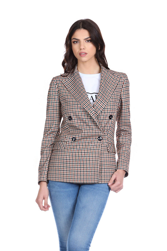 长袖 ENGLIS 夹克,双排扣开叉口袋加格子翻盖加金色