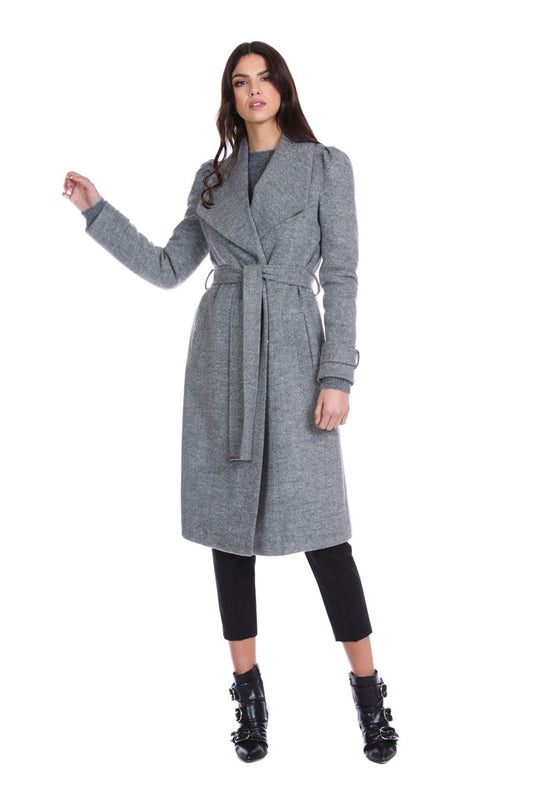 长袖 KITRE 大衣,配有 Mar 带和口袋