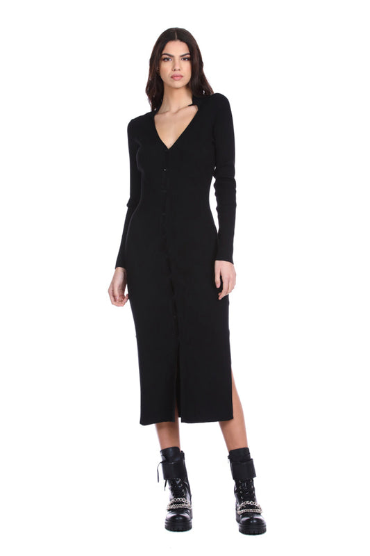 连衣裙 ON 长袖 V 领,罗纹开叉领