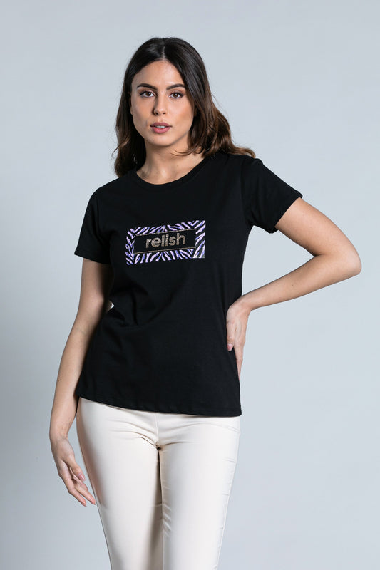 ANGUS 半袖 T 恤,带动物印花加水钻应用