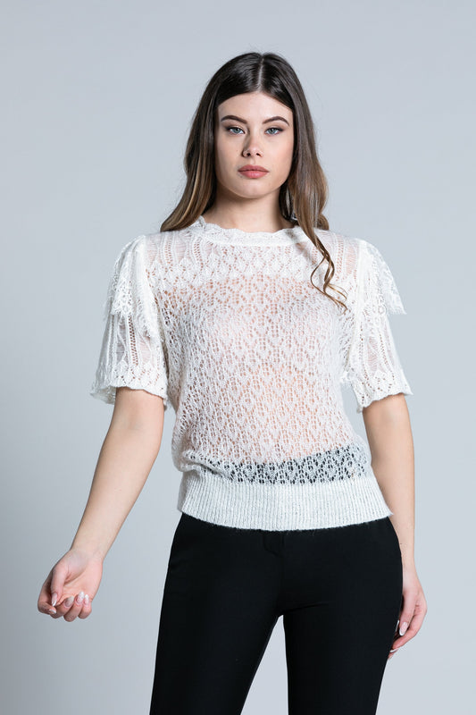 ALY 半袖蕾丝毛衣