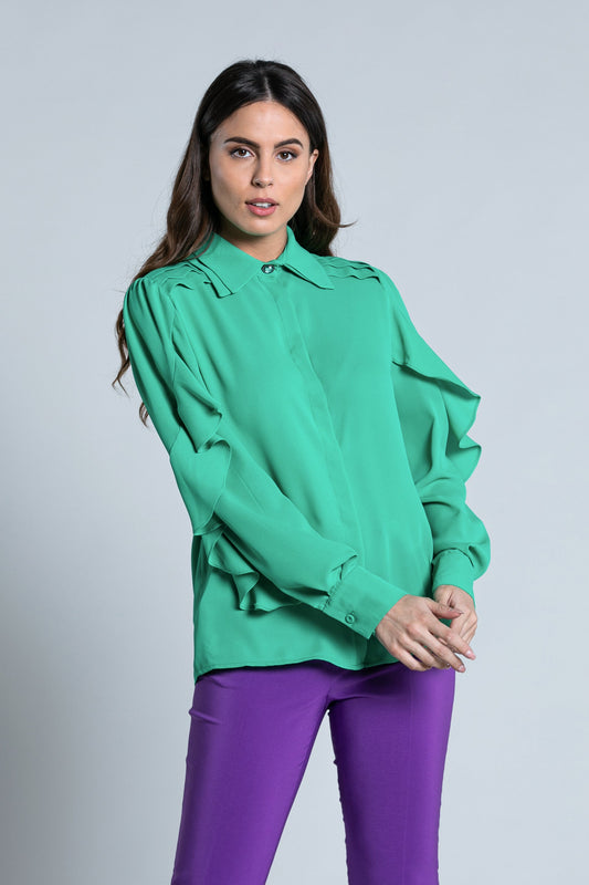 ARALE 双领褶皱长袖衬衫