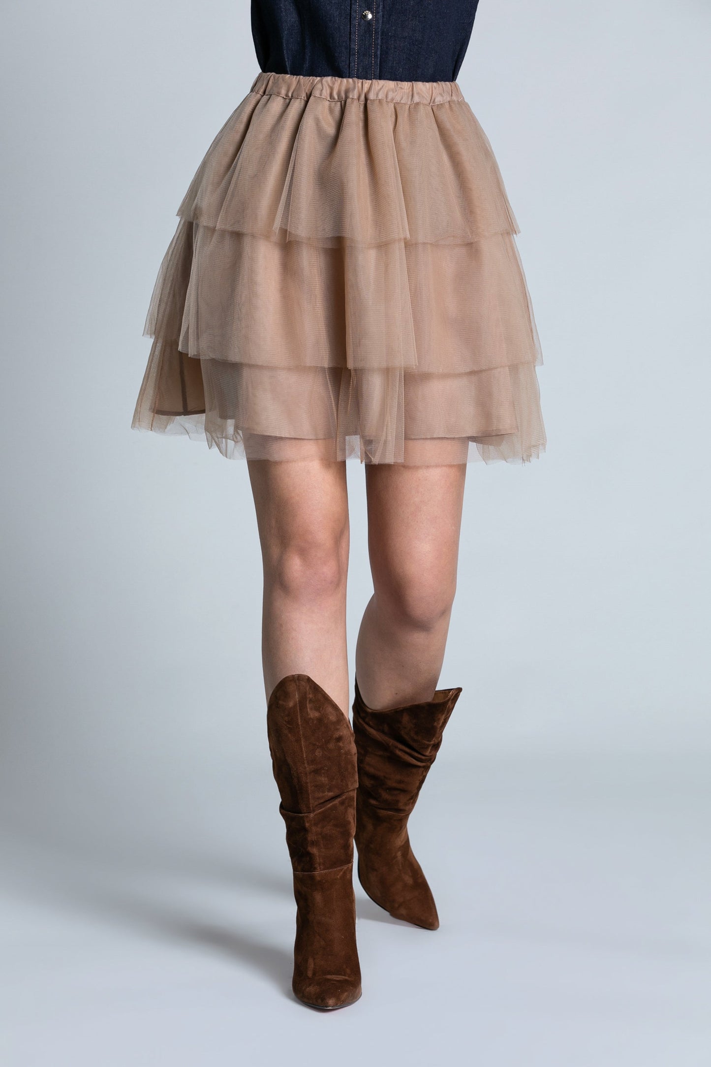 TULLESA 薄纱荷叶边短裙