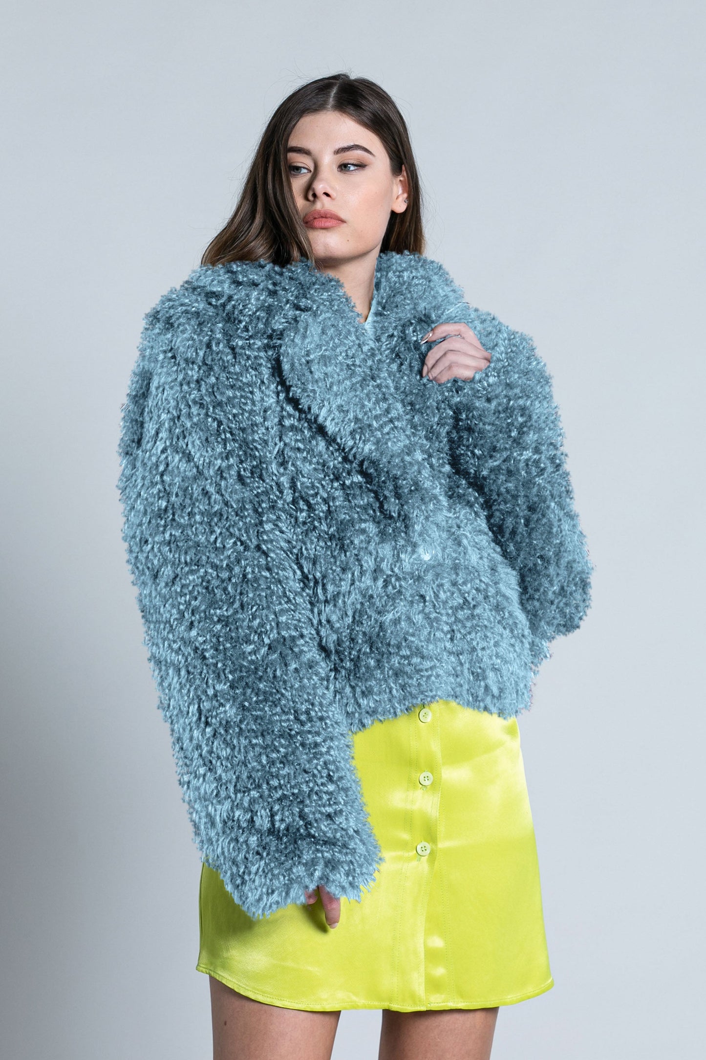 TETT 生态毛皮短款长袖立领夹克