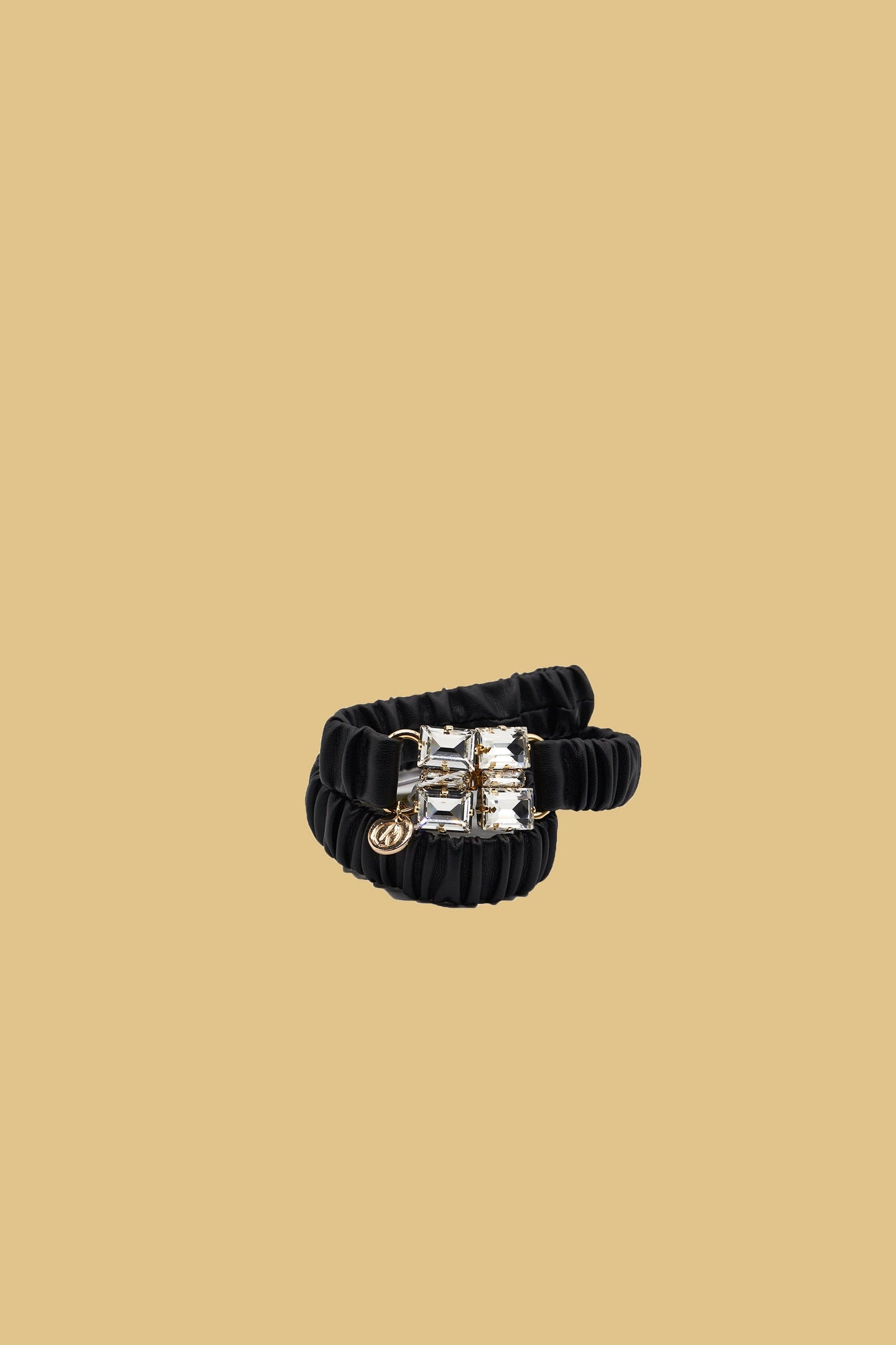 CAMBIAL_BLACK 双层人造皮革凸圆形窄松紧腰带