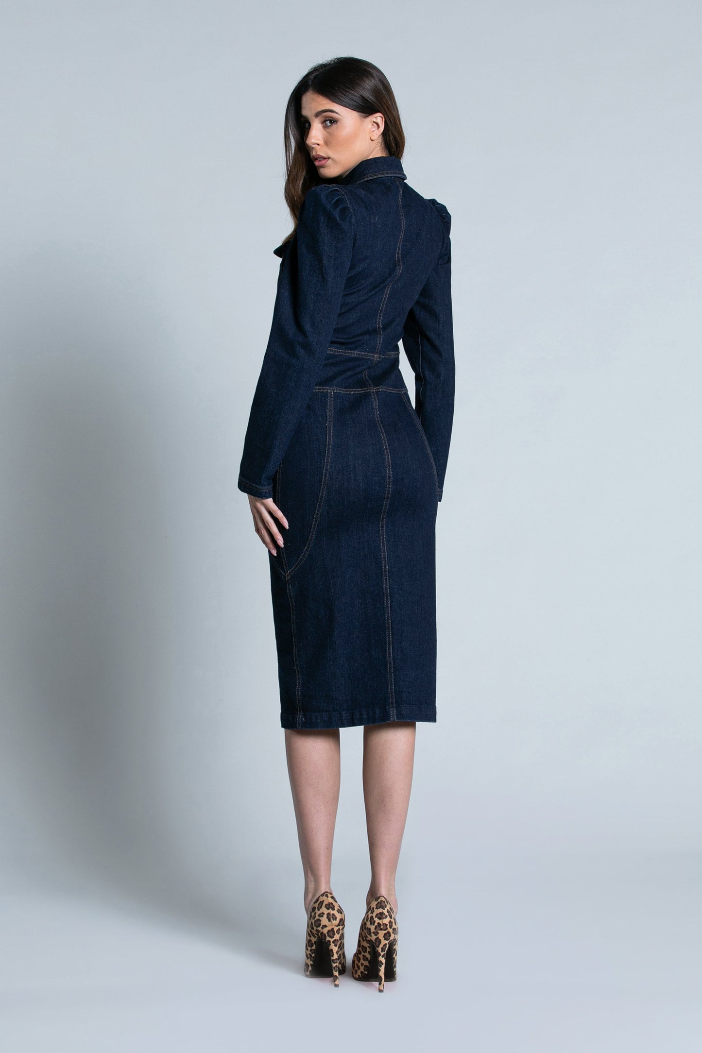 短裙 ABISUT 长气球袖闭合带纽扣更多口袋更多 imp。牛仔布