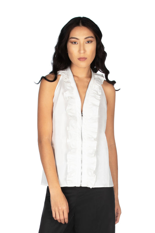 顶部 ENGLAND 领口带拉链和荷叶边