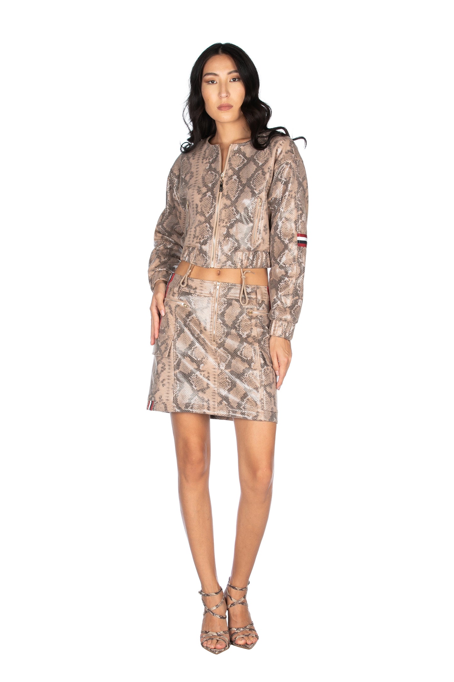 SEAN 人造皮革短裙,带拉链和蟒蛇纹