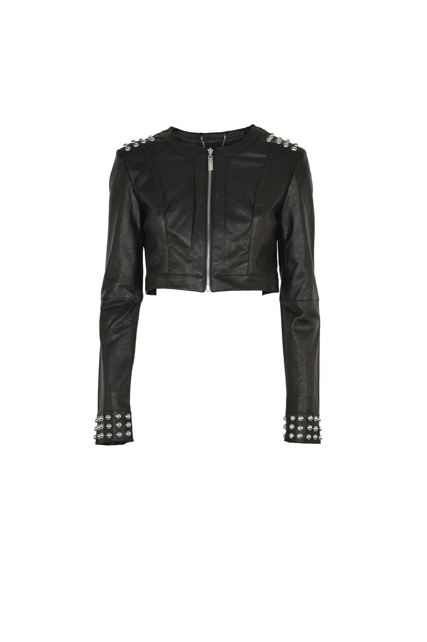 SARDINIA 短款长袖夹克,带拉链加人造皮革公牛