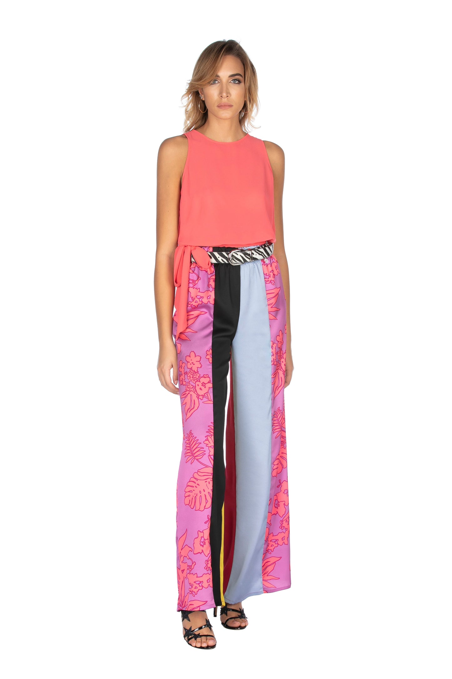 VERDD 多色花卉图案阔腿裤