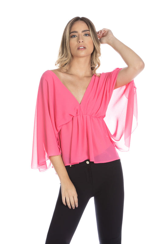 衬衫 MASHER 3/4 蝙蝠袖双 V 领口收腰