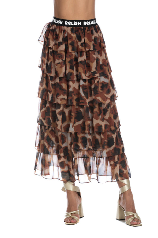 AMAGI 长款荷叶边半身裙加上动物标志松紧带