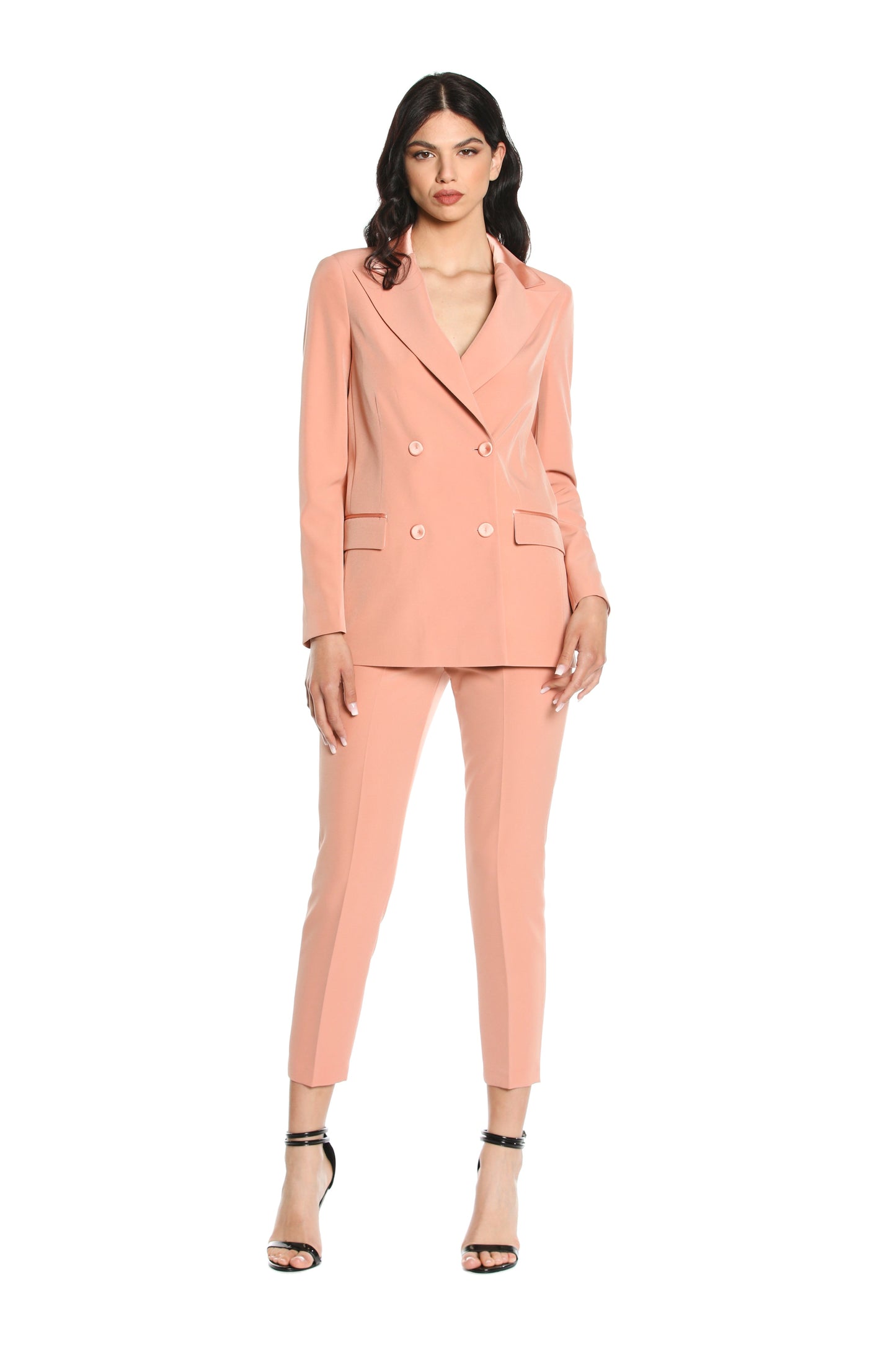 YUIO 长袖双排扣夹克,带口袋和缎面嵌件