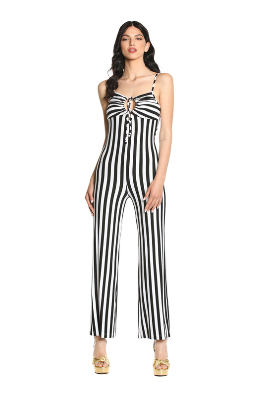 ASPASSOCONDAISY 带背带加拉绳带爪条纹连衣裤