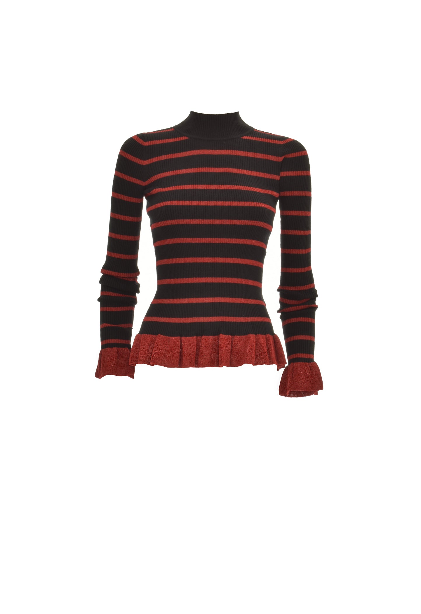 VEROL 长袖半领针织衫,条纹加卢勒克斯背景