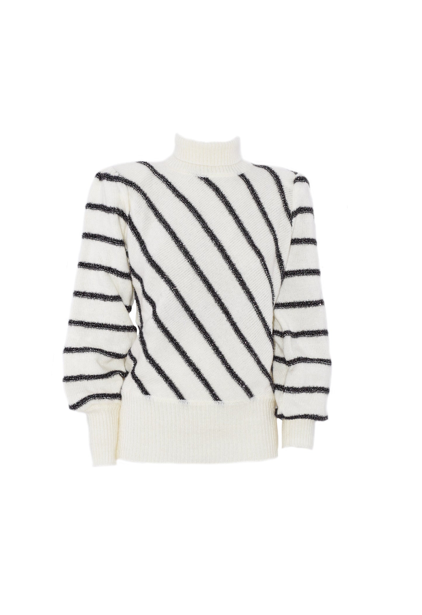 TROCED 金银丝细节加星星胸针长袖气球高领毛衣