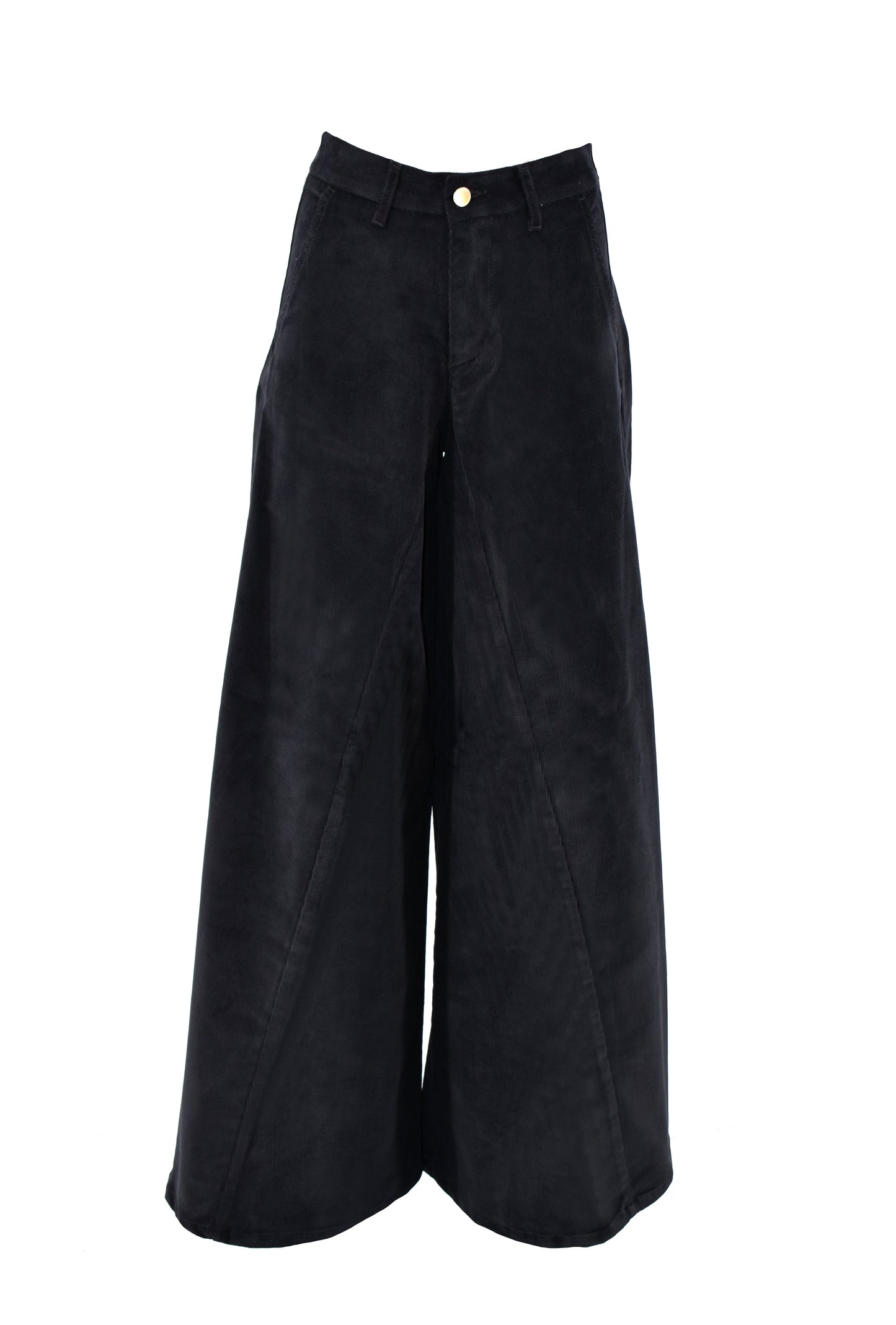 TUTALA法式口袋丝绒千条纹高腰阔腿裤