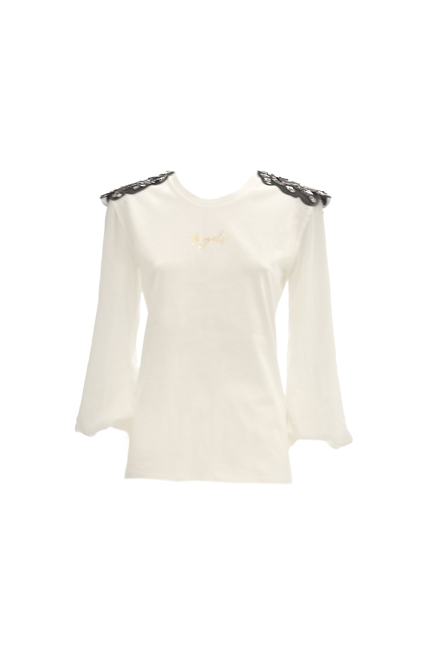 SALVY 翅膀贴饰印花长袖乔其纱 T 恤