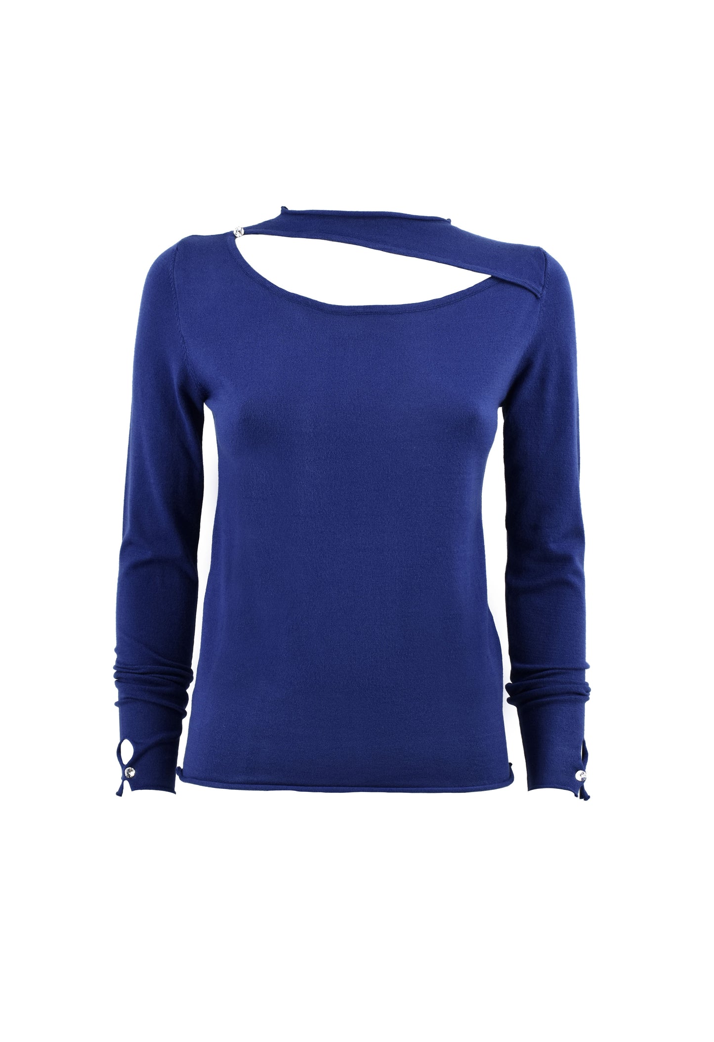 SIGAS 长袖毛衣,宝石纽扣领口带舷窗