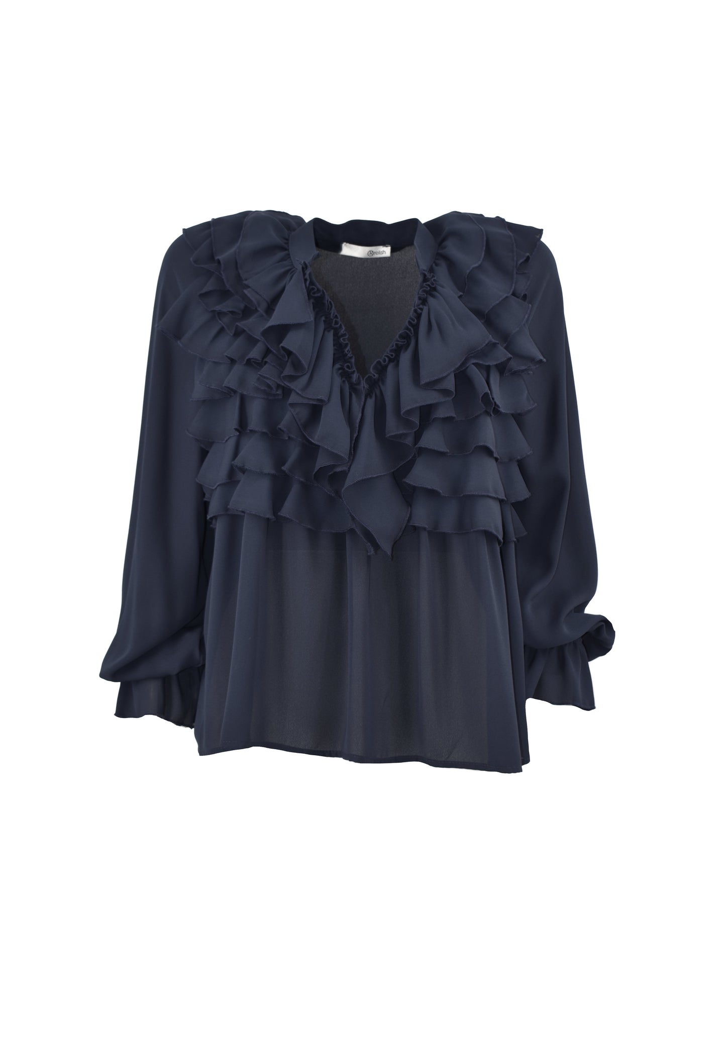 SFRINGER 褶皱韩式领口长袖衬衫