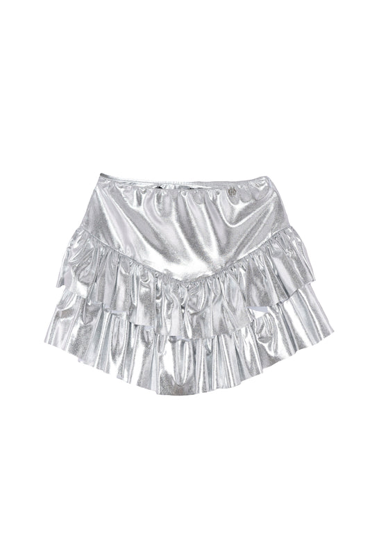 金属效果荷叶边女童 TREST 短裙