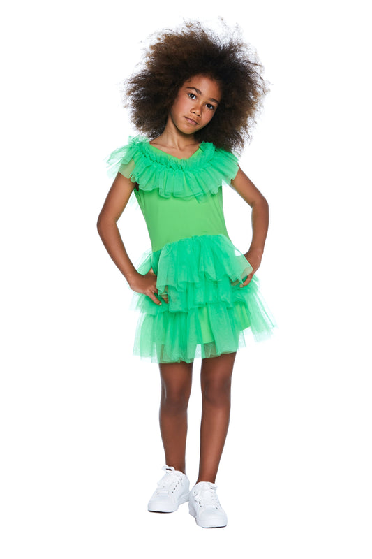 AMAMI短裙双V领半袖薄纱荷叶边加荷叶边