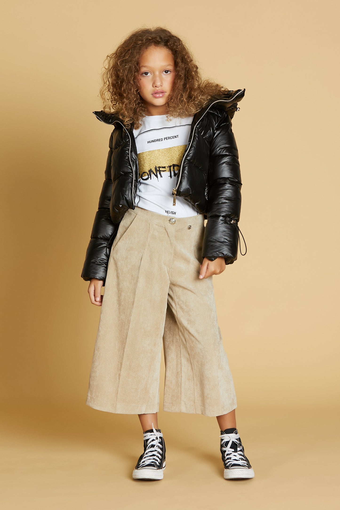 CRUX 荷叶边印花加金银丝箔 T 恤