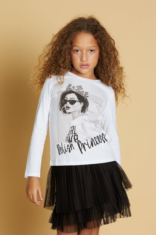 AQUARIUS T 恤,带精美公主印花加凸圆形皇冠加水钻