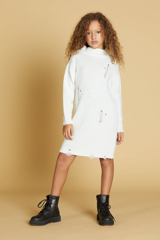 迷你连衣裙 VEGA 短经编火山口领加上断裂加上 appl.studs 和水钻